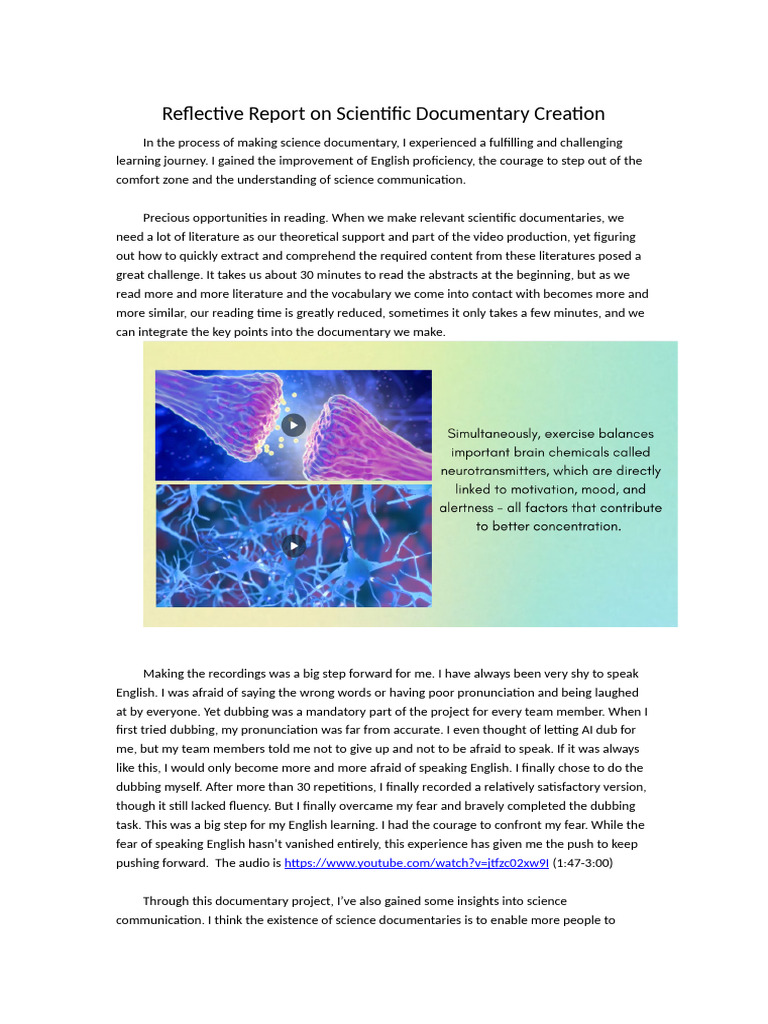 Reflective Report On Scientific Documentary Creati | PDF | English ...
