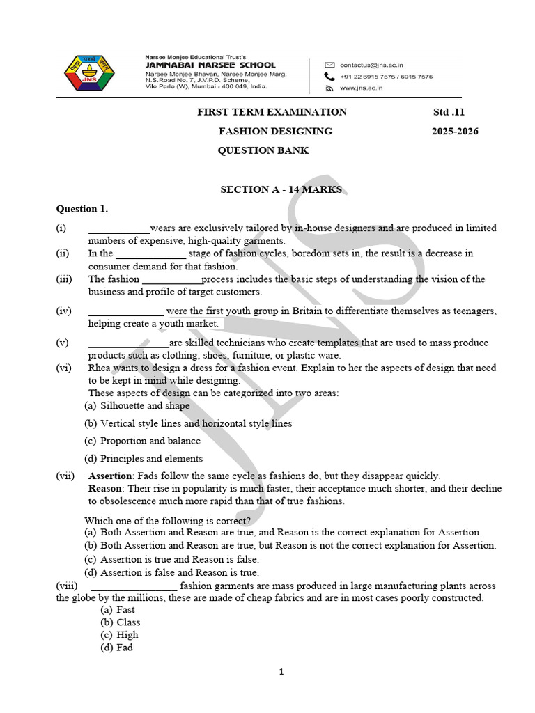 Fashion Designing Exam Question Bank | PDF | Fashion | Fashion Design