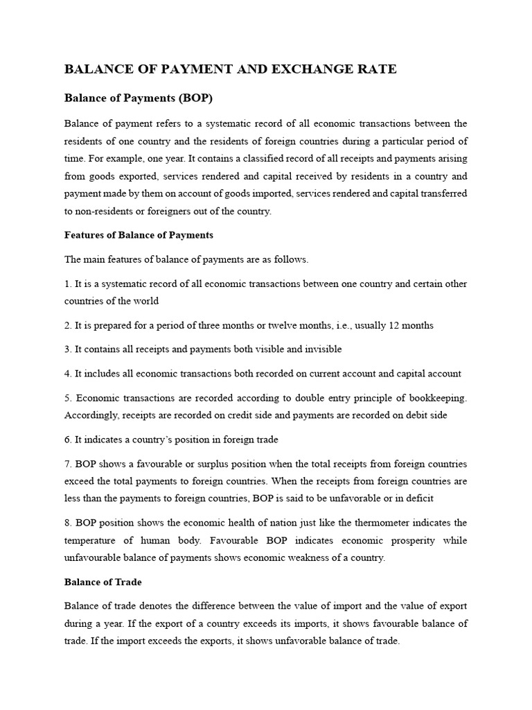 Balance of Payments and Exchange Rates Explained | PDF | Exchange Rate ...