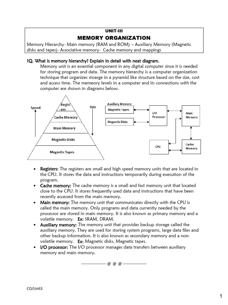 Memory Organization and Hierarchy Explained | PDF | Random Access ...