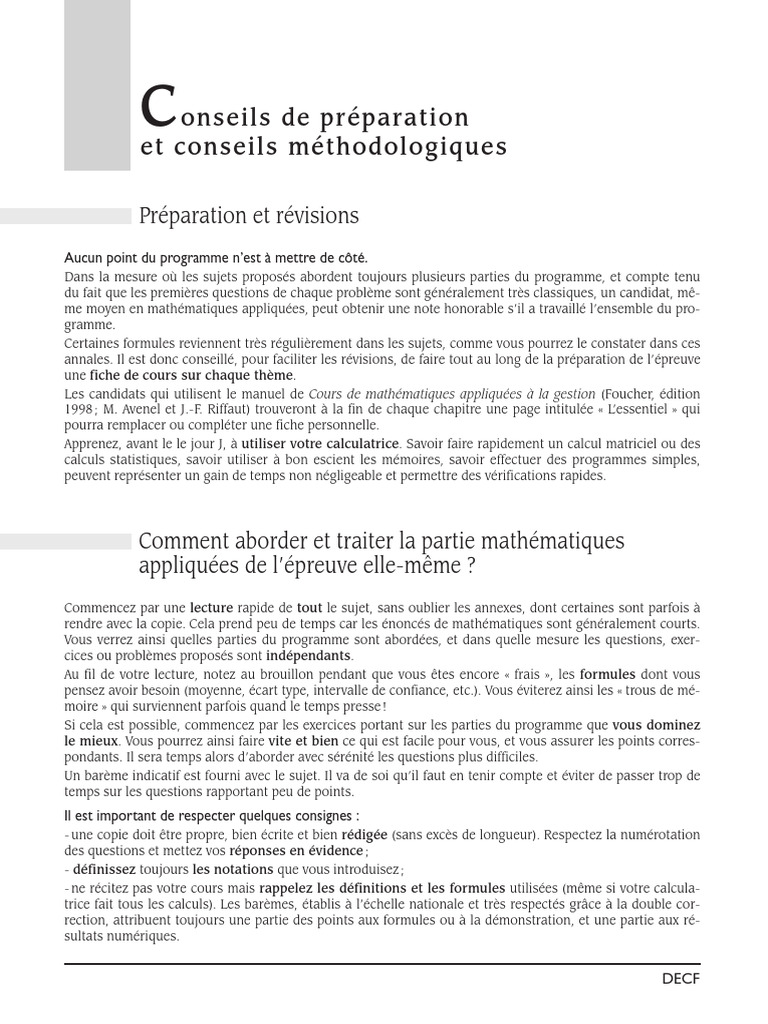 Conseils pour réussir le DECF en maths | PDF | Mathématiques