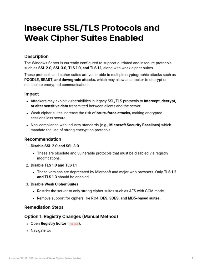 Disable Insecure SSL/TLS Protocols | PDF | Transport Layer Security ...
