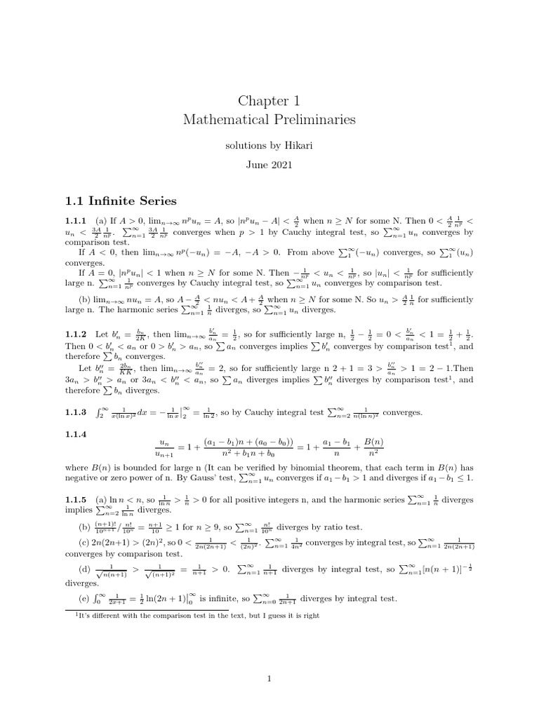 Infinite Series Convergence Tests | PDF | Mathematical Concepts | Calculus