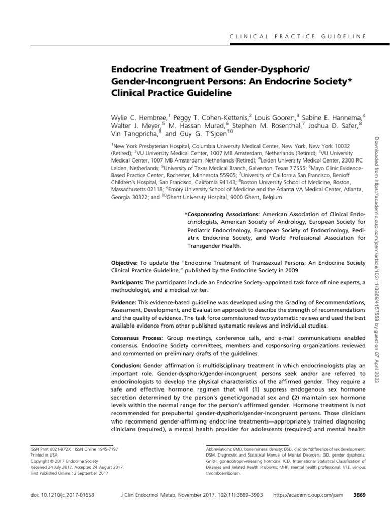 Endocrine Guidelines for Gender Dysphoria | PDF | Gender Identity ...
