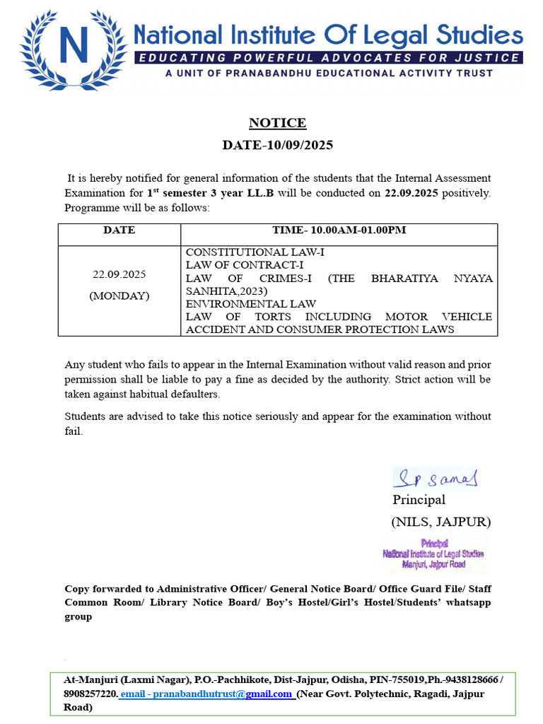 LL.B 1st Semester Exam Notice 2025 | PDF
