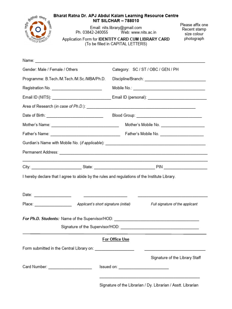 Membership Form Nits | PDF | Libraries