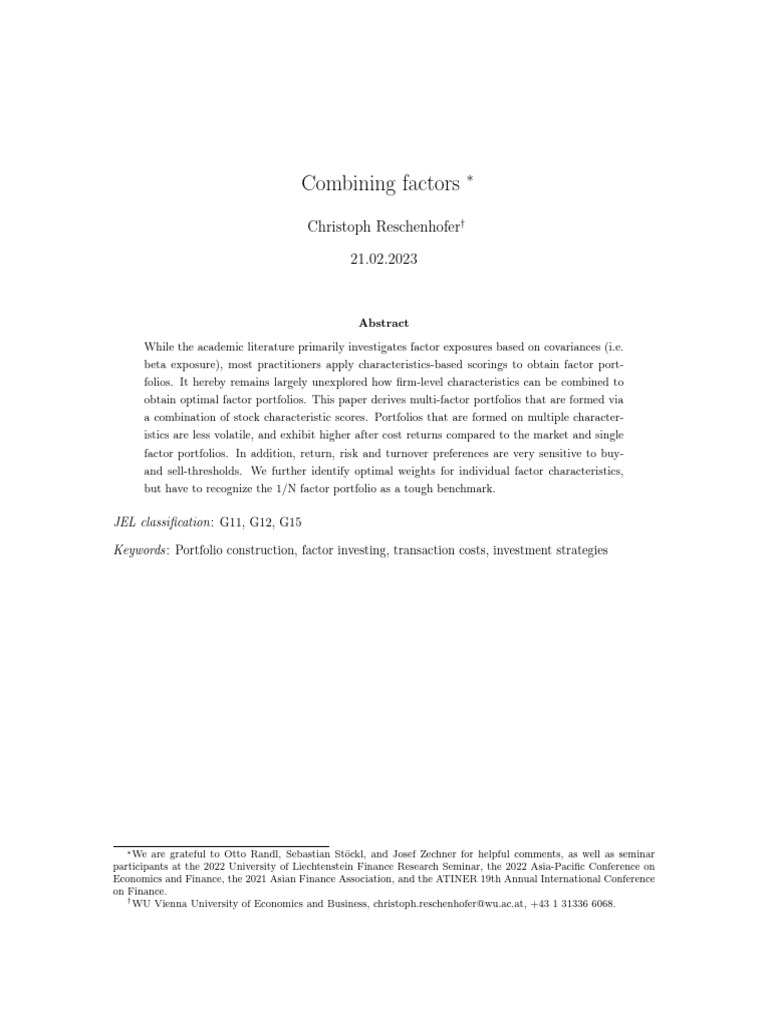 Combining Factors | PDF | Investing | Sharpe Ratio