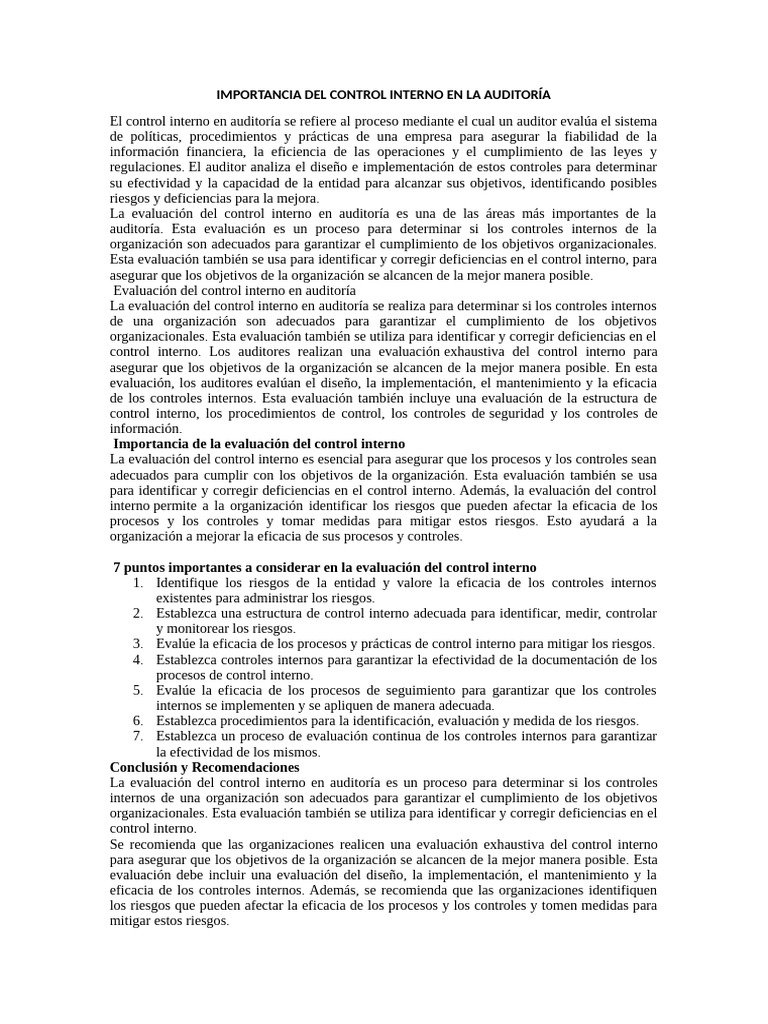 Evaluación del Control Interno en Auditoría | PDF | Auditoría | Business