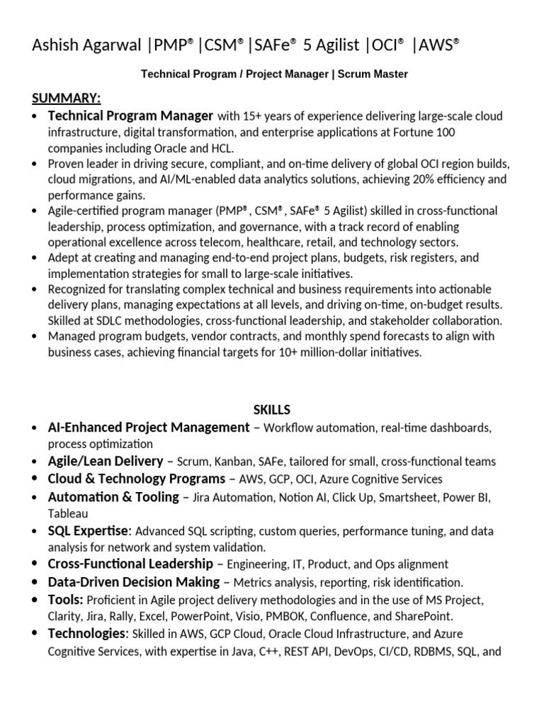 Technical Program Manager Profile | PDF | Cloud Computing | Microsoft Azure