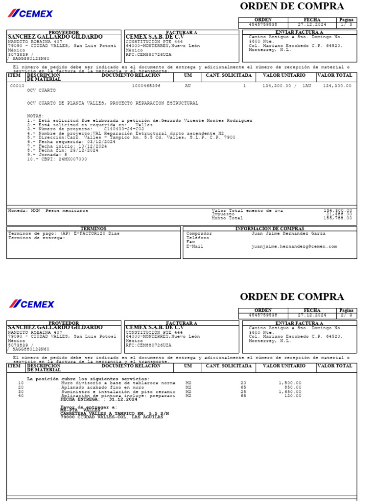 Orden de Compra para Reparación Estructural | PDF | Business | Pagos