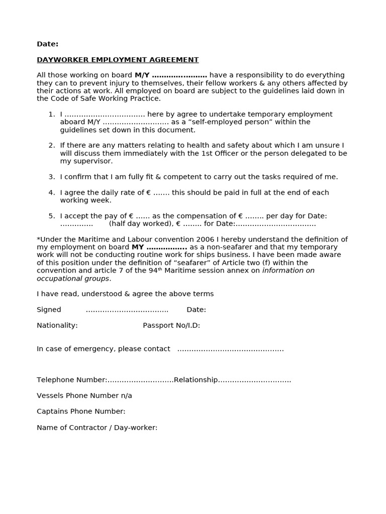 Dayworker Contract MLC Template | PDF | Employment | Labor