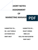 Marketing Assignment On Short Notes - Mba