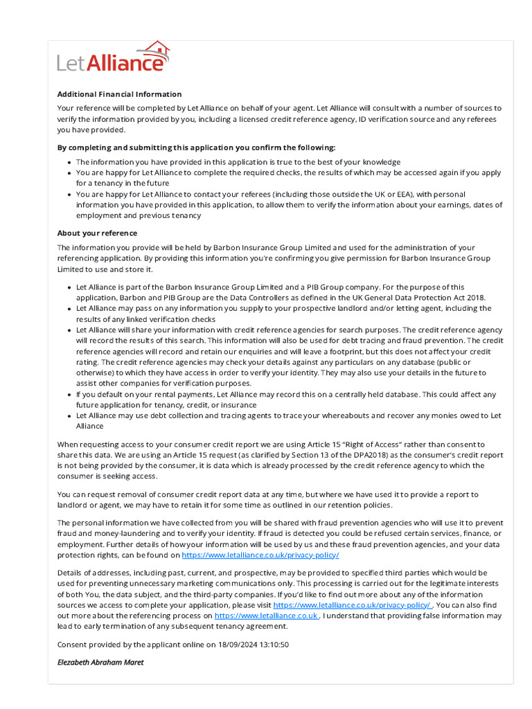 Let Alliance Tenant Reference Process | PDF | Credit History