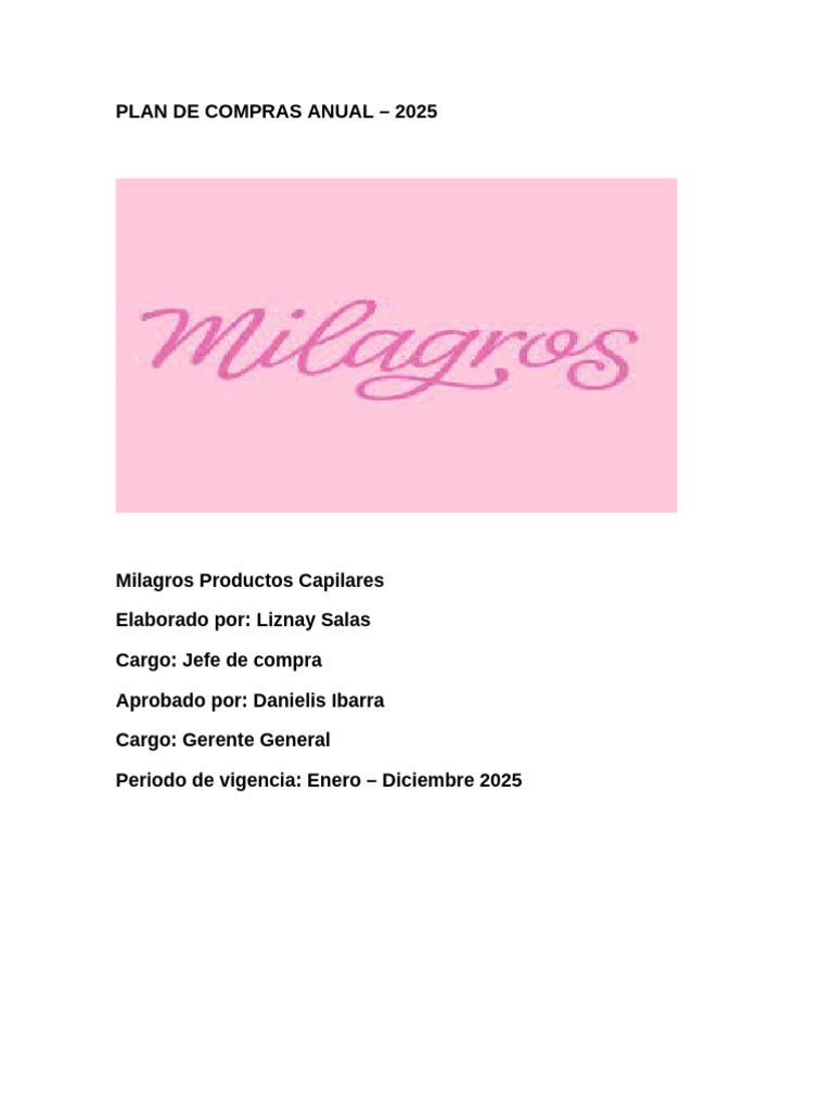 Plan de Compras Liznay | PDF | Presupuesto | Calidad (comercial)