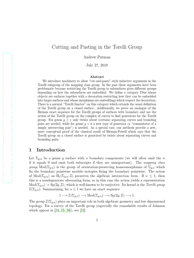 Torelli Group: Cut-and-Paste Techniques | PDF | Functions And Mappings ...