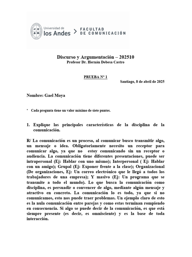1 +Prueba+N%C2%BA+1+202510 PDF | PDF | Comunicación | Pensamiento