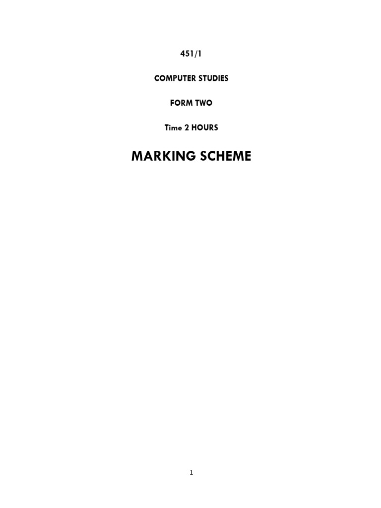 Computer Studies Form Two Marking Scheme | PDF | Computer Data Storage ...