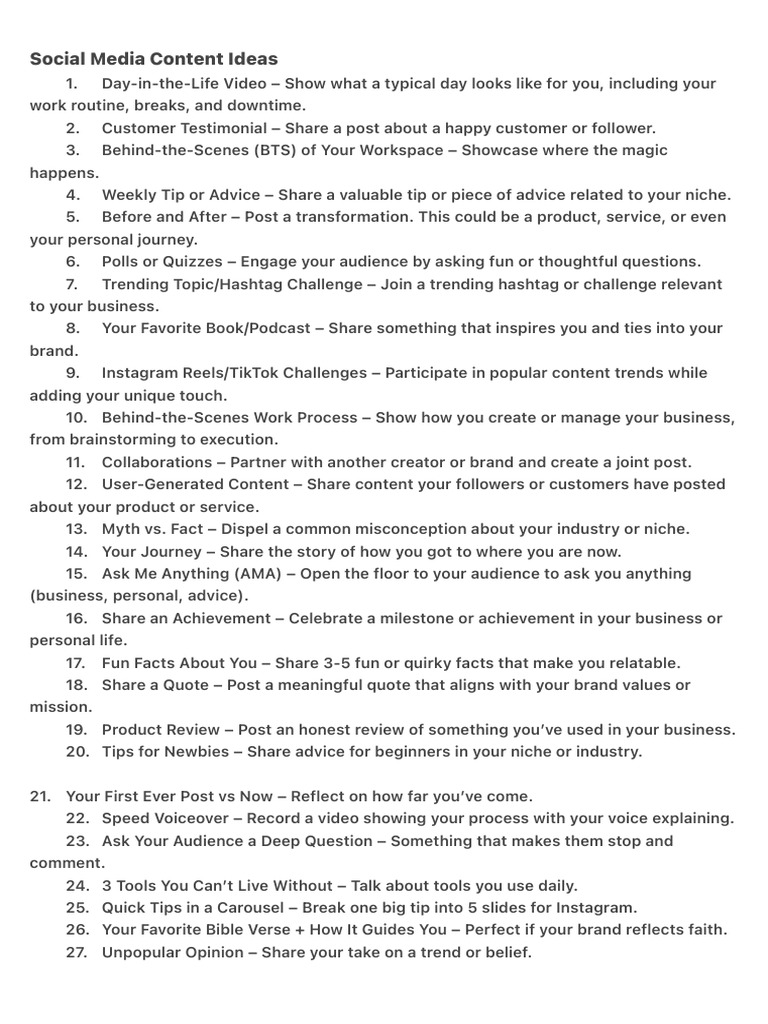100 Engaging Social Media Content Ideas | PDF
