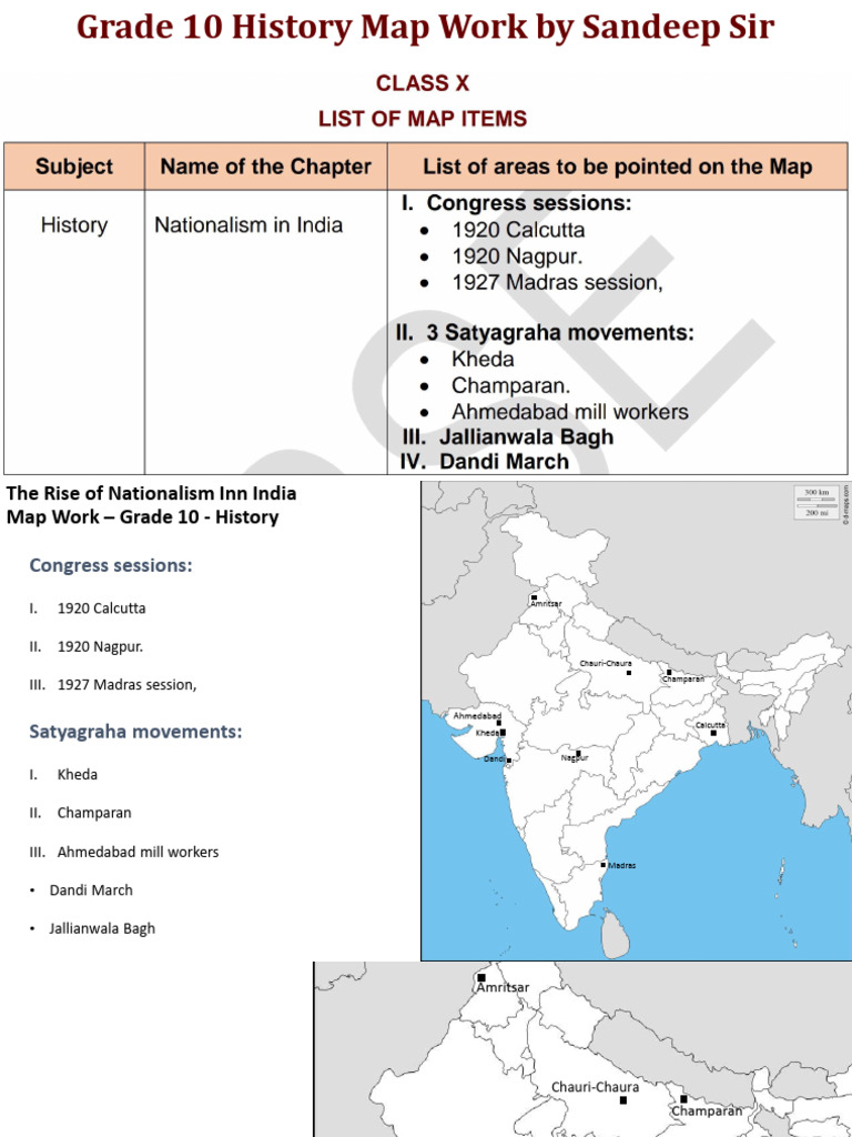 Grade 10 History Map Work Guide | PDF | Mahatma Gandhi