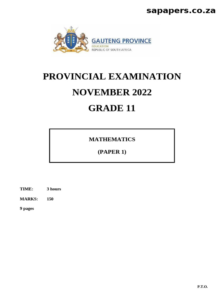 Grade 11 Mathematics Exam Paper 2022 | PDF | Asymptote | Equations