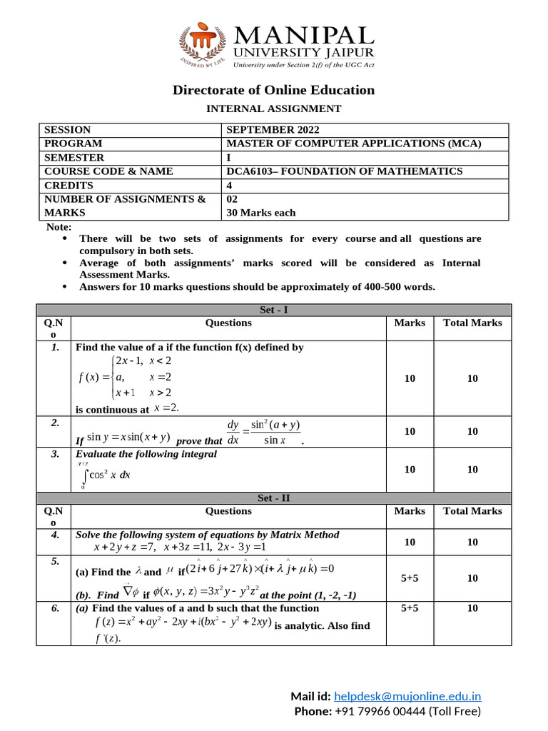Assignment - DCA6103 - FoM - 1 - Set 1and2 - Sep 22 | PDF | Function ...