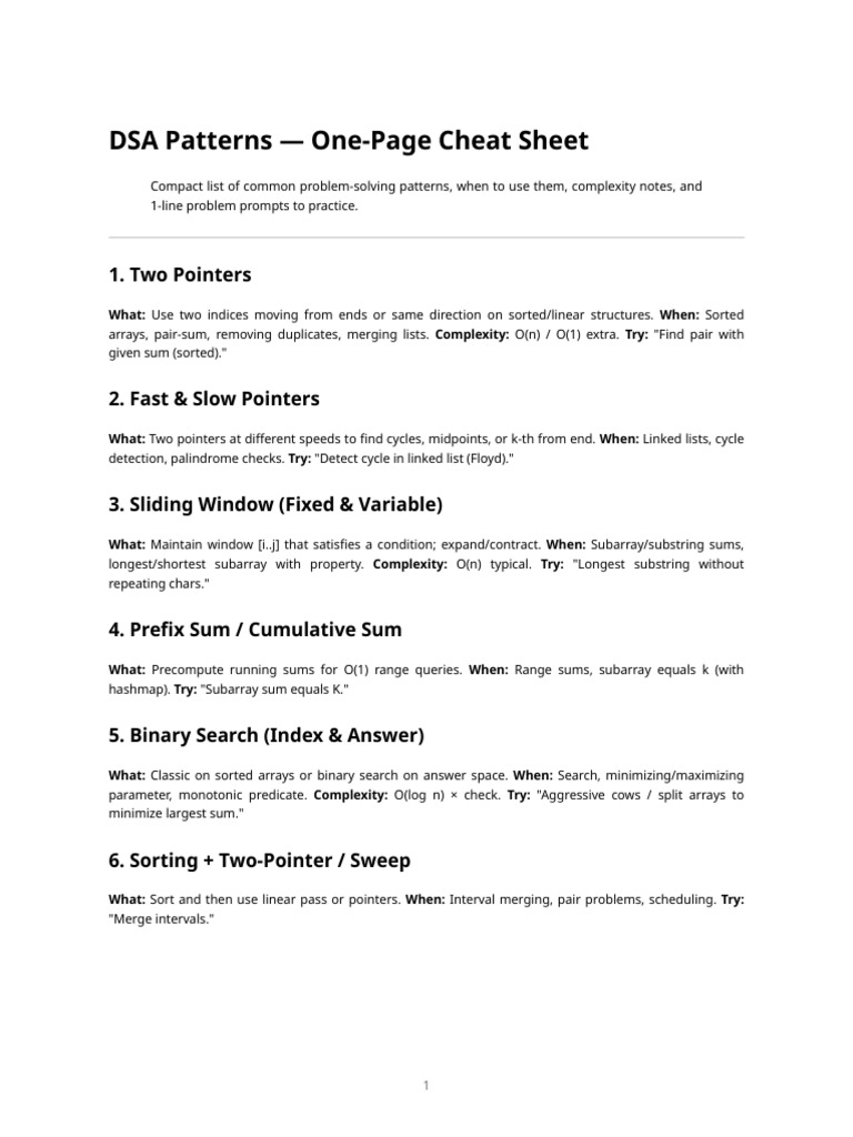 DSA Patterns Cheat Sheet | PDF | Algorithms And Data Structures ...