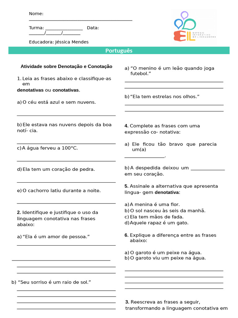 Atividade sobre Denotação e Conotação | PDF