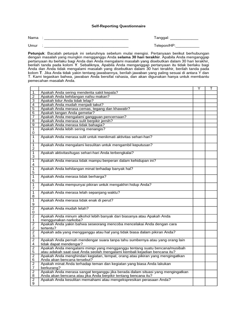 Pengantar SRQ Test untuk Masalah Psikologis | PDF
