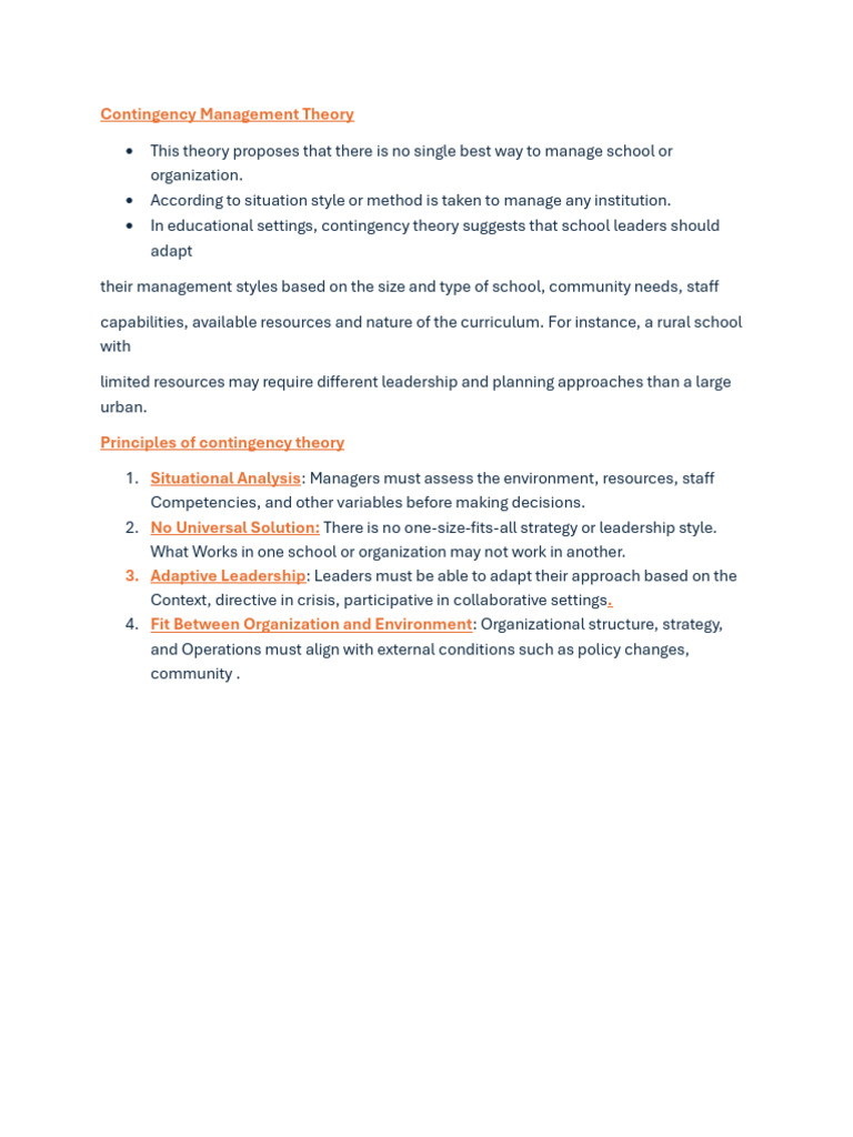 Contingency Management Theory | PDF