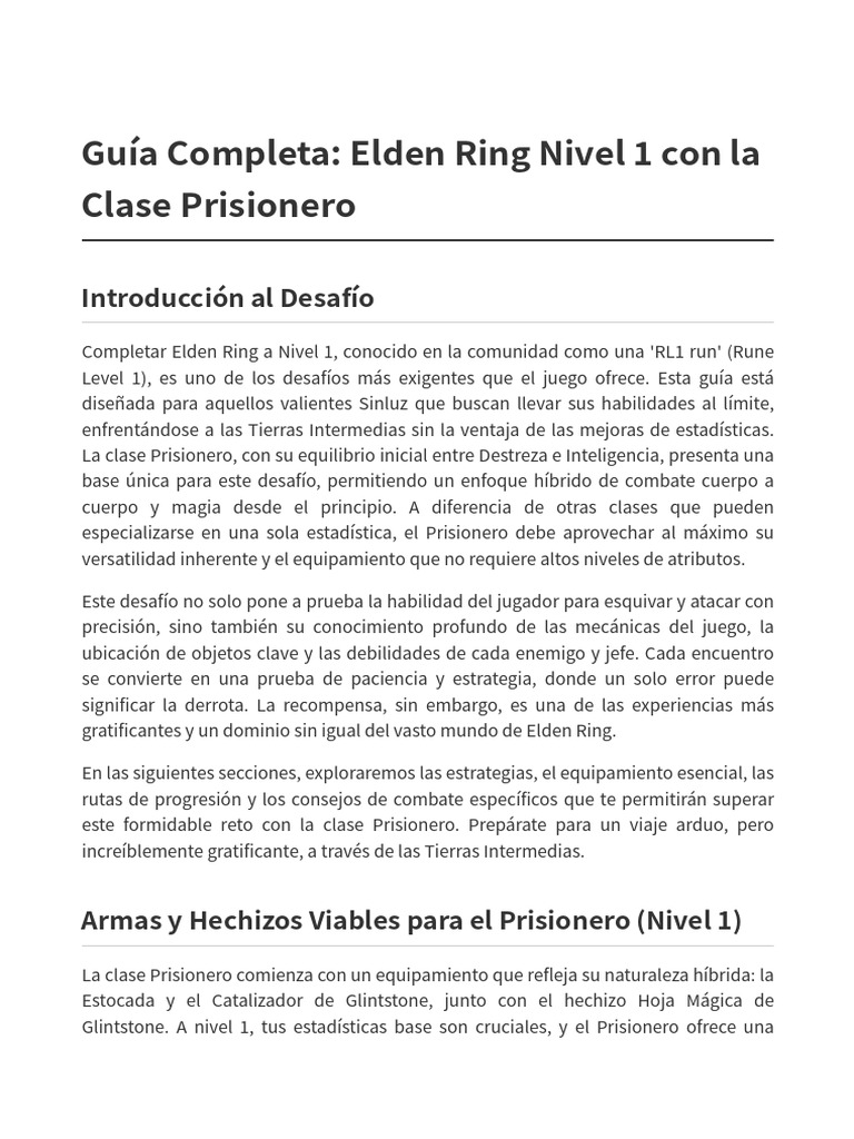 Elden Ring: Guía RL1 Prisionero | PDF