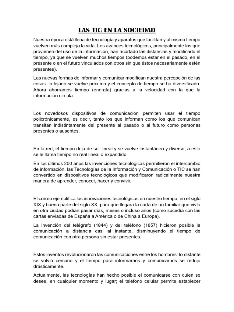 Impacto de las TIC en la Sociedad Actual | PDF | Tecnología de ...