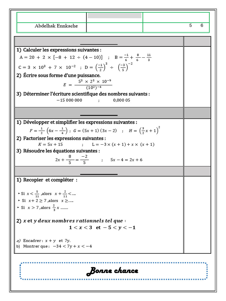 Test de Mathématiques 3ème Collège 2025 | PDF | Mathématiques