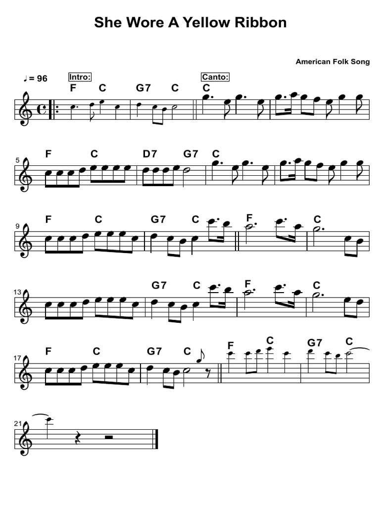 She Wore A Yellow Ribbon Lyrics | PDF