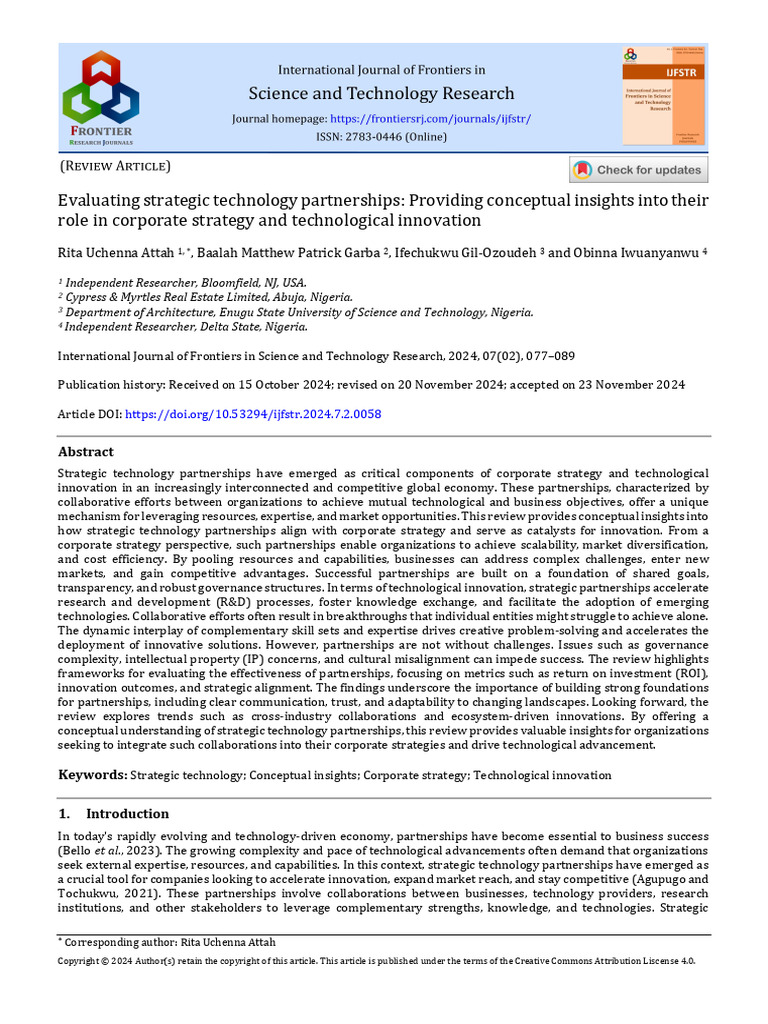 Evaluating Strategic Technology Partnerships - Providing Conceptual ...