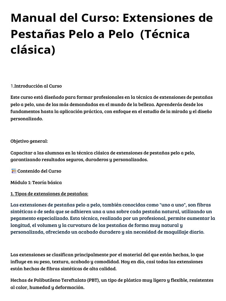 Curso de Extensiones de Pestañas Pelo a Pelo | PDF