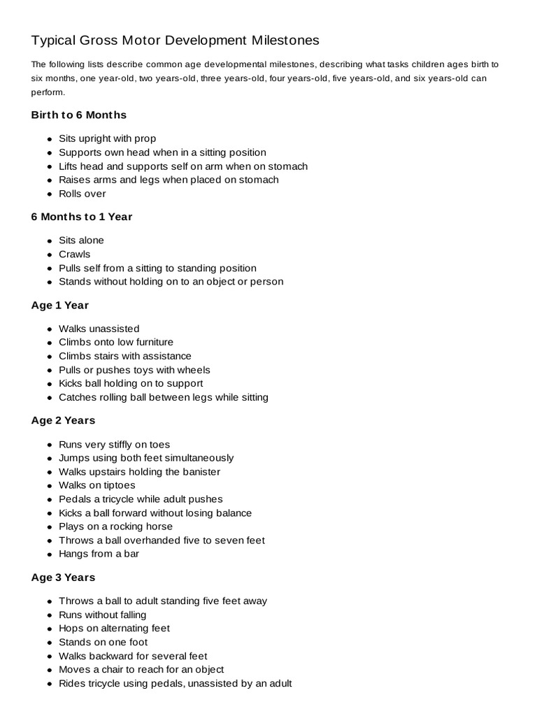 Gross Motor Milestones by Age | PDF