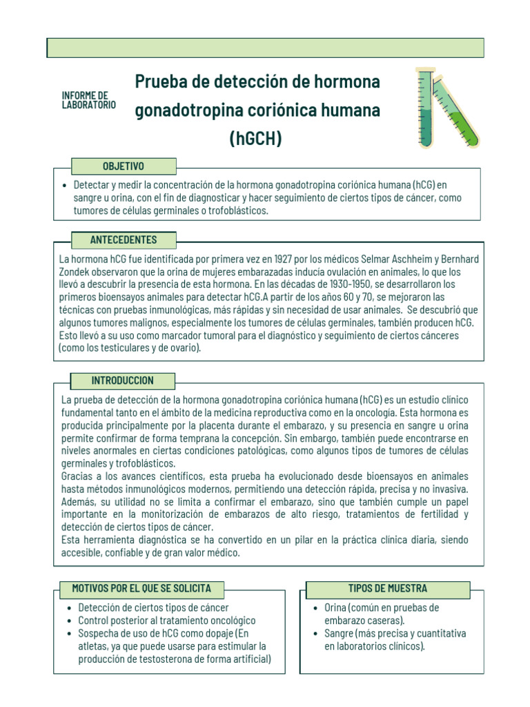 Practica de Laboratorio de Detección de (HGCH) Como Marcador Tumoral ...