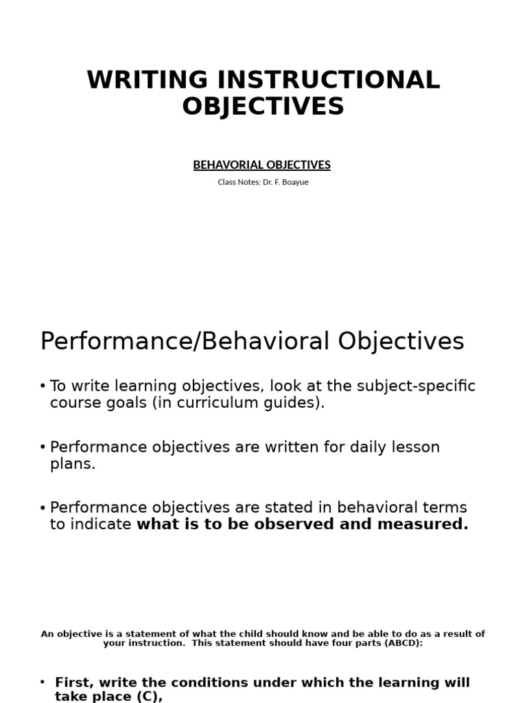 200 - Writing Behavioral Objectives | PDF