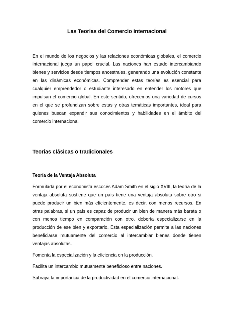 Teorías del Comercio Internacional | PDF | El comercio internacional ...