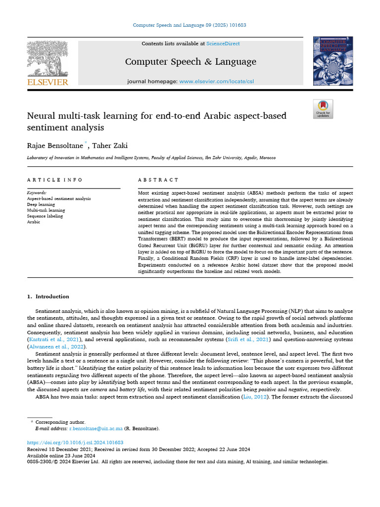 Arabic Aspect-Based Sentiment Analysis | PDF | Computational ...