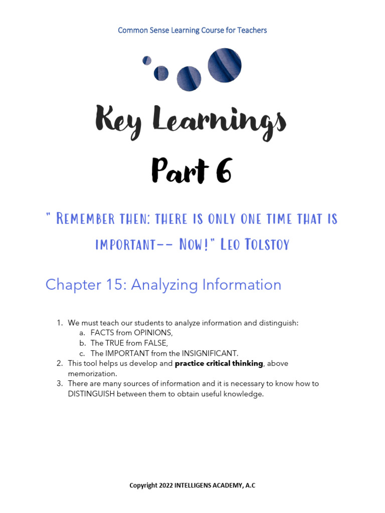 Common Sense Learning - Key Learnings Part 6 | PDF