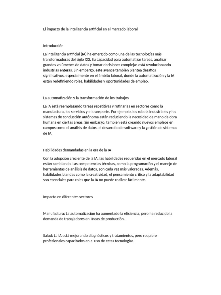 Impacto de la IA en el Empleo Actual | PDF | Inteligencia artificial ...
