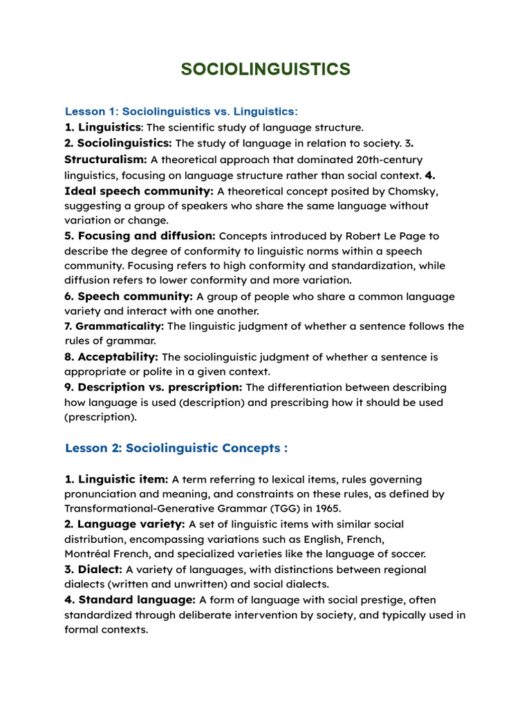 Introduction to Sociolinguistics Concepts | PDF | Linguistics ...