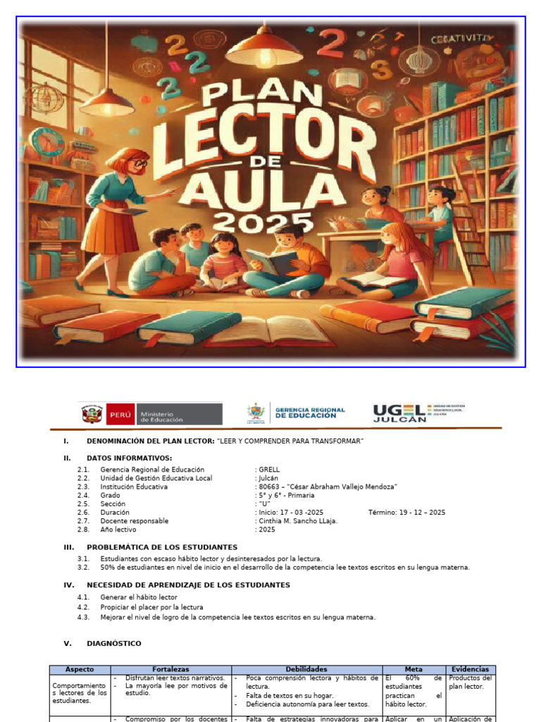 Plan Lector para Primaria 2025 | PDF | Salón de clases | Comprensión ...