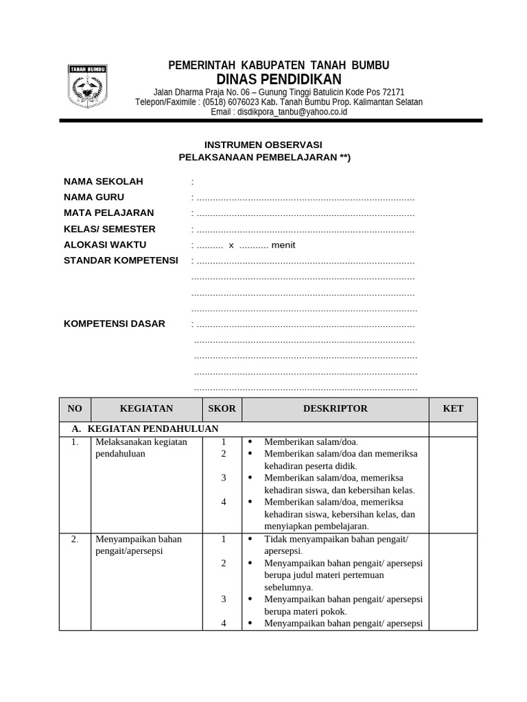 Instrumen Observasi Pembelajaran Efektif | PDF