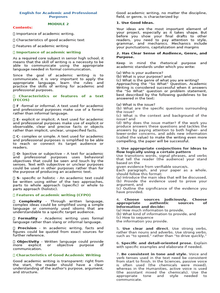 Academic Writing Essentials: Module 2 | PDF | Verb | Linguistics