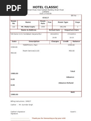 Hotel Boarding Bill