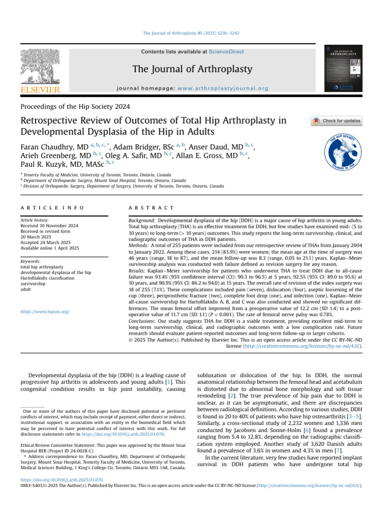 Retrospective Review of Outcomes of Total Hip Arthroplasty in Young ...
