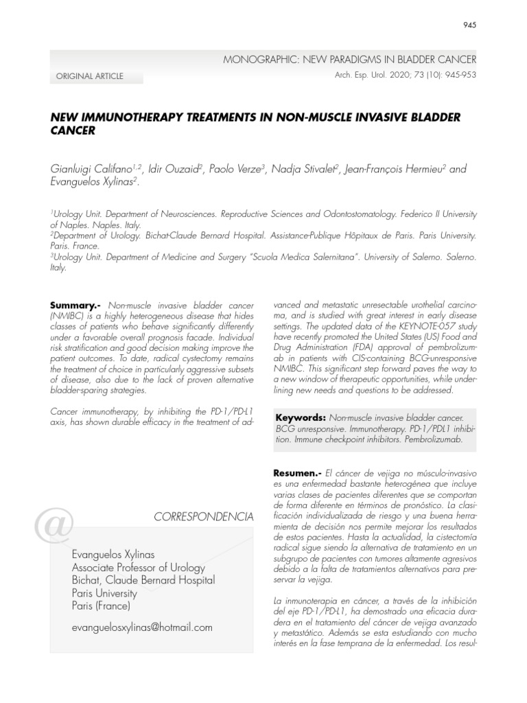 New Immunotherapy Treatments in Non-Muscle Invasive Bladder Cancer ...
