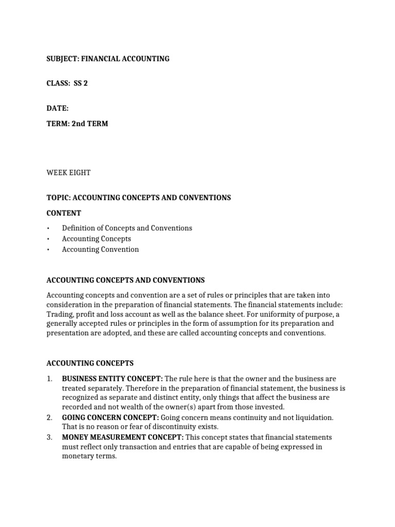 Accounting Concepts and Conventions Guide | PDF | Going Concern ...